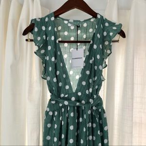 Asos glamorous green polka dot deep v dress UK6